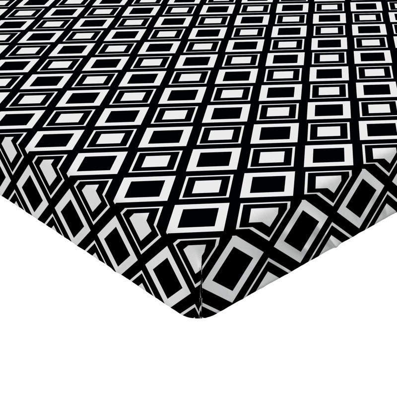 Ensemble de 2 draps-housses Ambesonne, Noir, blanc / géométrique 2, Drap-housse simple TG