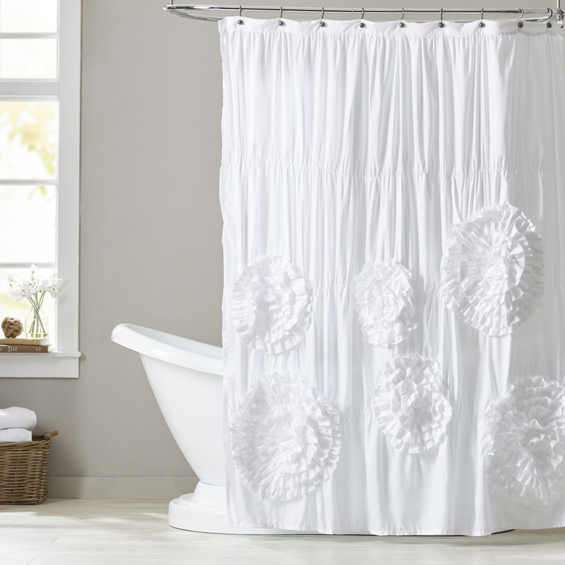 White Polyester Ruffled Flower 72" x 72" Shower Curtain