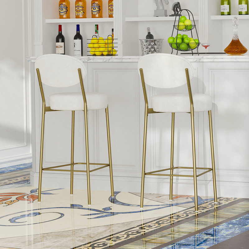 Ensemble de 2 tabourets de bar 29 po en velours avec dossier et repose-pieds 29 po (blanc crème), Blanc crémeux