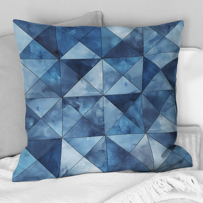 Coussin moderne bleu et blanc Modern Triangles IV