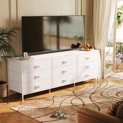 Commode moderne Janne, commode de chambre 63 po, commode 9 tiroirs, meuble télé pour commode 55, 65, 70 po, commode longue, grande commode, console télé avec tiroirs Janne