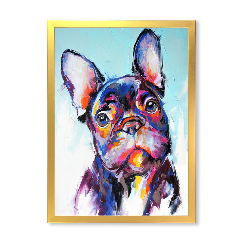«Brushstroke Pop Art Dog Portrait», art mural moderne sur toile, H 44 po x l 34 po x P 1,5 po, Toile avec cadre photo doré