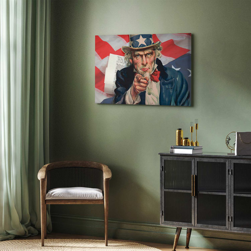 Canvas Print - Uncle Sam and flag, 15.75" H x 23.62" W