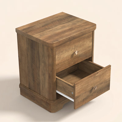Table de chevet traditionnelle à 2 tiroirs Burkhart H 23,5 "avec base sculptée