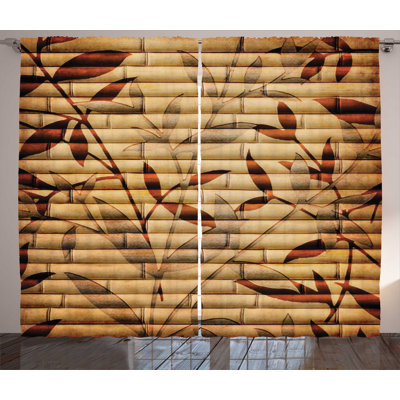 Yerres Bamboo Stems Background with Leaves and Stems Print 2 Piece Semi Sheer Curtain Set