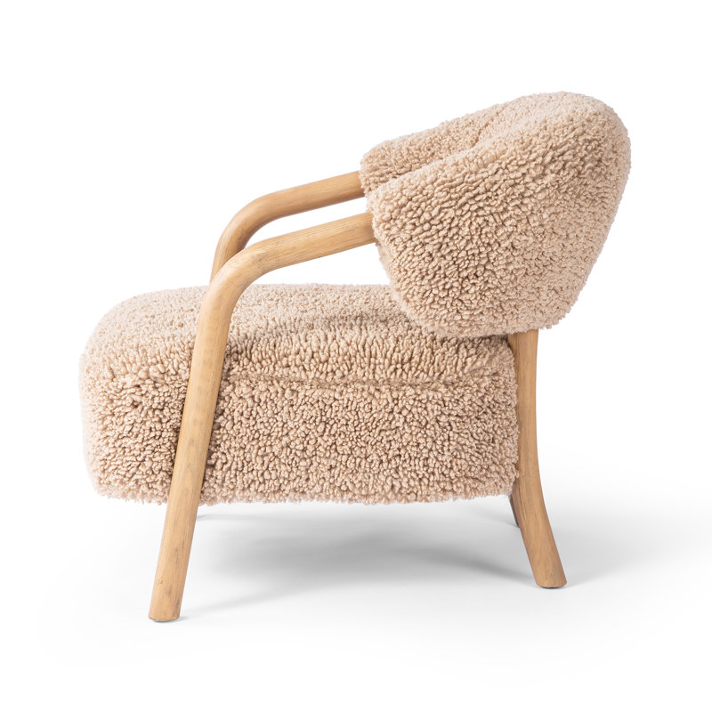 Fauteuil l 29,25 po Citrine, Fausse peau de mouton Andes Toast, Chêne amande