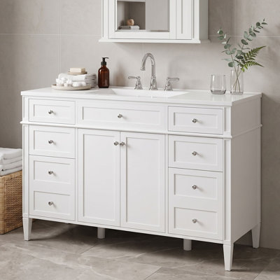 Meuble-lavabo 48 po avec comptoir en composite, 6 tiroirs et 2 portes à fermeture en douceur pour la salle de bain