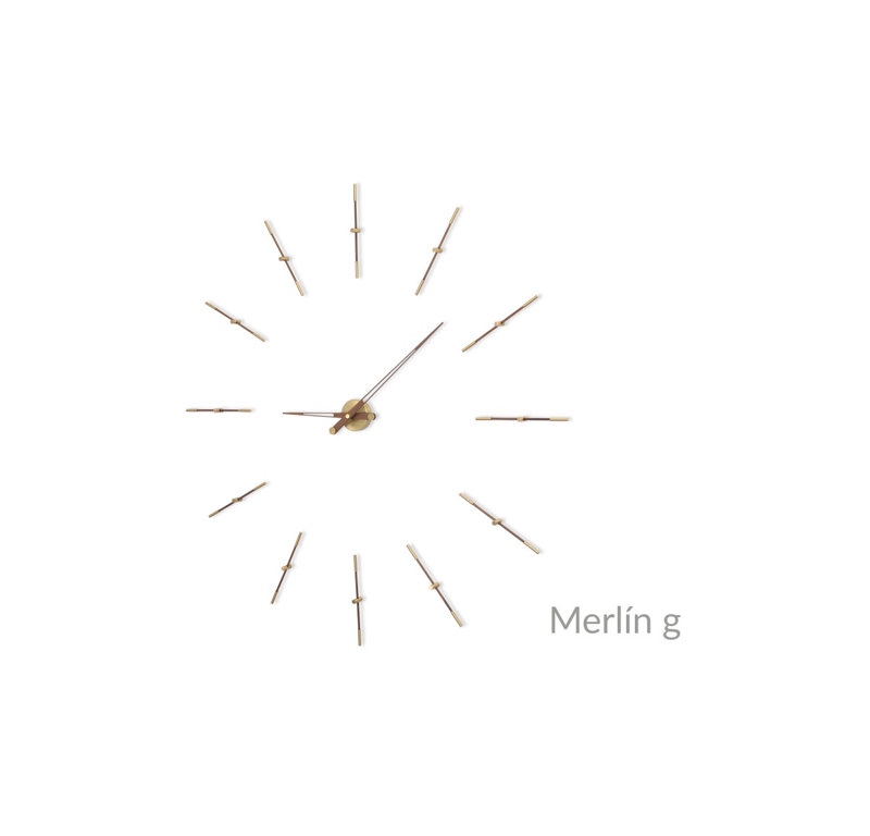 Merlin Metal Analog Wall Clock, Small, Brass/Walnut