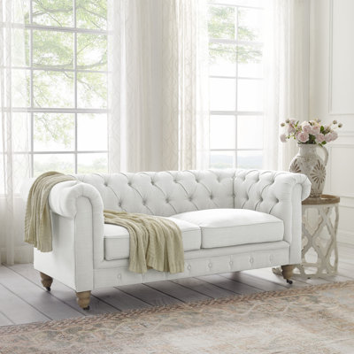 Elegance Elina Linen Chesterfield Loveseat For Bedroom
