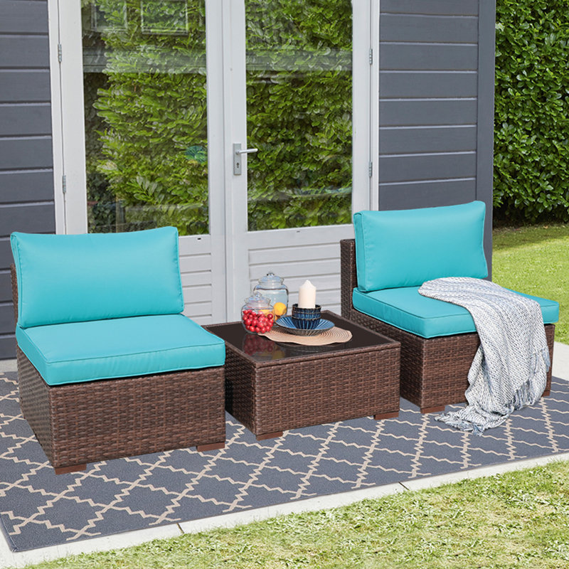 Aksh Wicker 2 - Person Patio Conversation Set with Cushions, Gray Frame/Gray Cushion