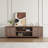 TV Stand for 75-Inch and Larger  in Natural Oak - Entertainment Center with 2-Tier Storage. Adjustable Shelves. 2 Textured Doors and Gold Handle for Living Room or Bedroom