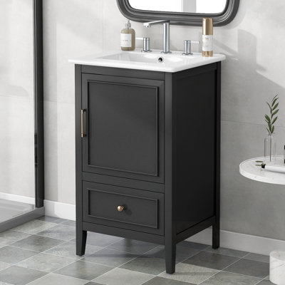 Meuble-lavabo de salle de bain avec lavabo, tablette de porte et tiroir