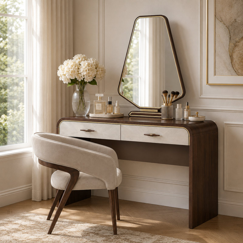 Houston Vanity Table With Mirror & Chair - Walnut