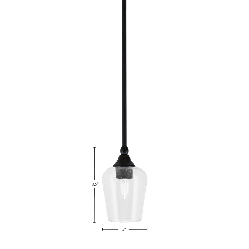 Stem Hung Mini Pendant Shown In Matte Black Finish With 5" Clear Bubble Glass
