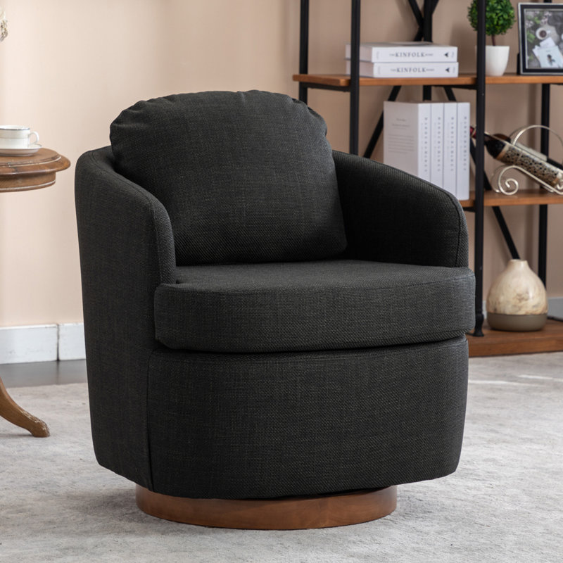 Chaise d'appoint pivotante en tissu de lin avec pieds ronds en bois massif, Gris foncé