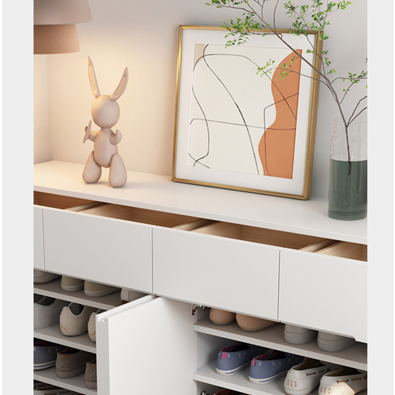 Simple white lacquered shoe cabinet ultra-thin, White