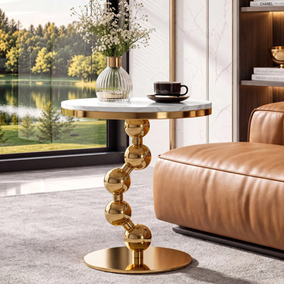 Table d'appoint ronde en pierre frittée, table d'appoint sphérique luxueuse à bulles, or