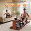 Rameur d'eau pliable en bois FED Fitness Yosuda Series RM5, capacité de 400 lb, moniteur et application Bluetooth pour la maison