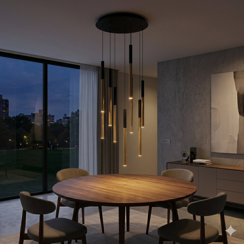 Baileyton 9 - Light Cluster Pendant, Black Top/Brushed Brass