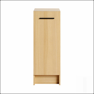 Armoire de rangement autoportante mince de 12 pouces, finition chêne clair, porte simple, parfaite pour les espaces étroits et l'organisation efficace
