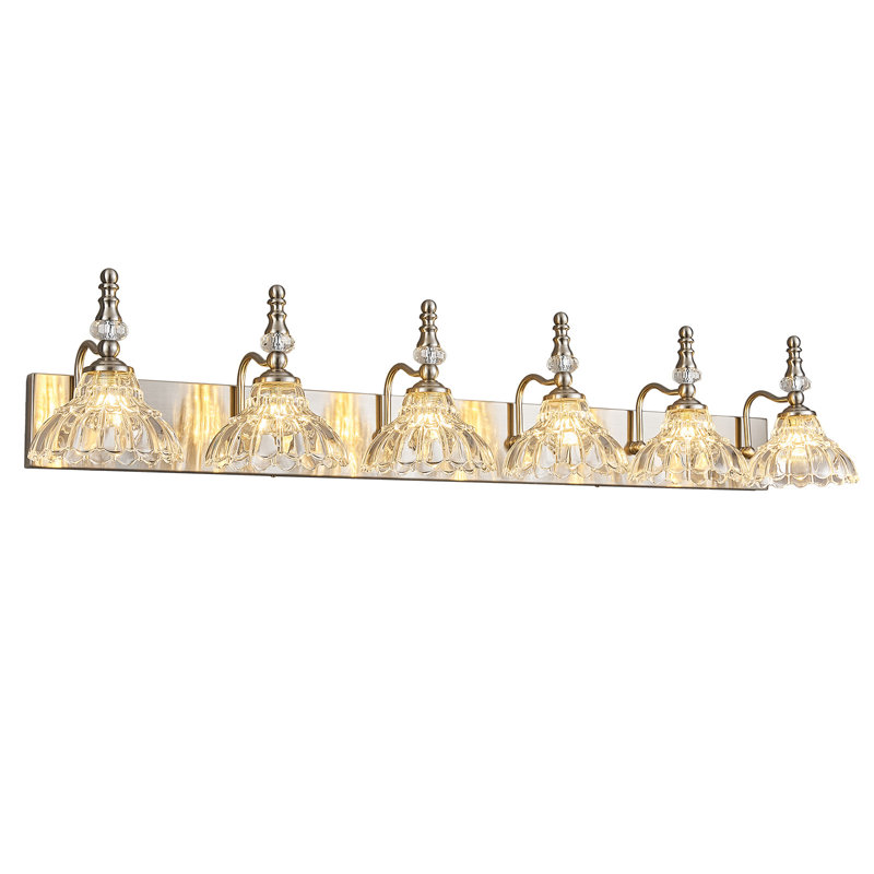 6-Light Vintage Nickel Vanity Light, Flower Glass Shade Bathroom Over Mirror Lighting Fixture, 6 Lights, Nickel