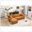 Canapé modulaire convertible en méridienne convertible, canapé modulaire en éponge à compression complète pour le salon en appartement, 3 places orange avec chenille grain de bois, 2 coussins inclus, L 86 po-118043822