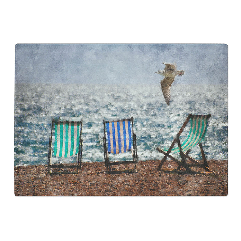 Seagull over Brighton Beach Deckchairs Chopping Board, 0.4cm H x 28.5cm W x 39cm L