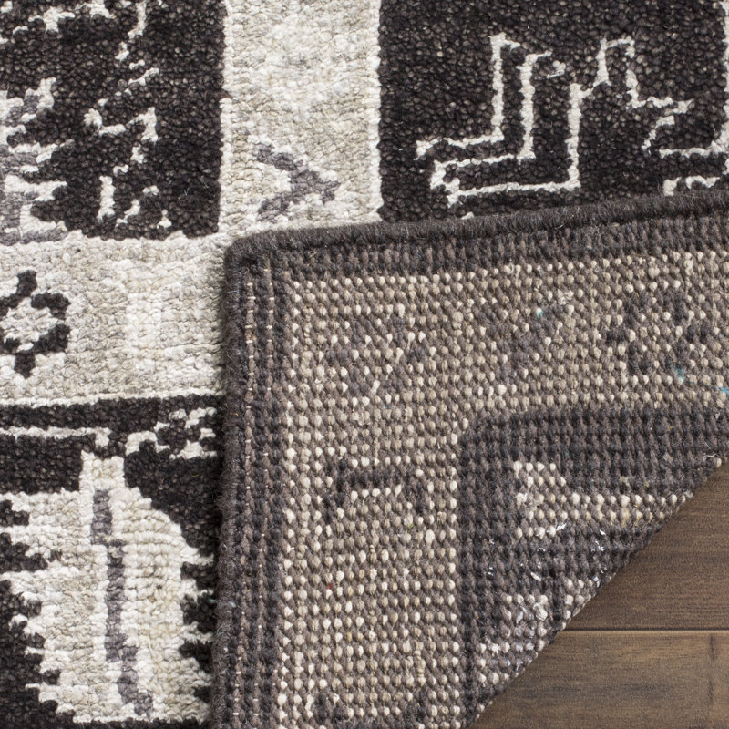 Tapis gris anthracite en laine / soie de bambou / coton noué à la main de style sud-ouest Hacienda, Rectangle 5 pi x 8 pi