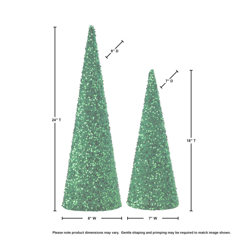 18-24" Sequin Cone Tree Set of 2, Green