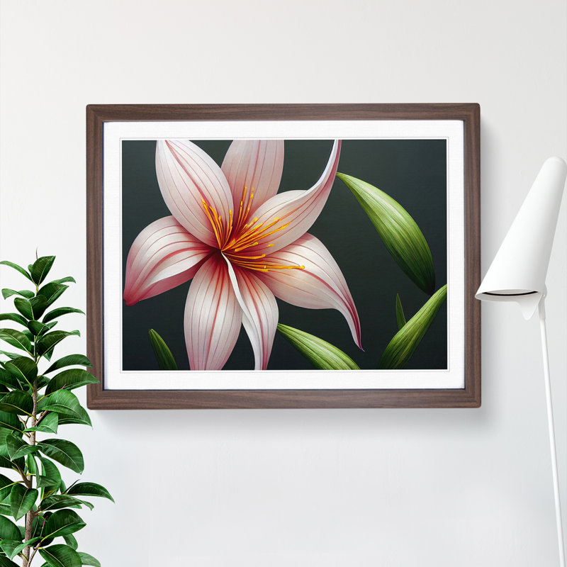 Futuristic Lily Flower Vol.4 - Single Picture Frame Print, 25cm H x 34cm W x 2cm D, Walnut Framed