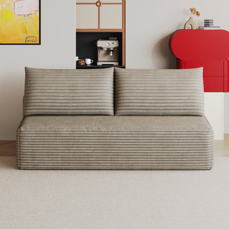 59.1" Boneless Plush Corduroy Sofa, Armless Loveseat Couch - No Assembly Required, Camel