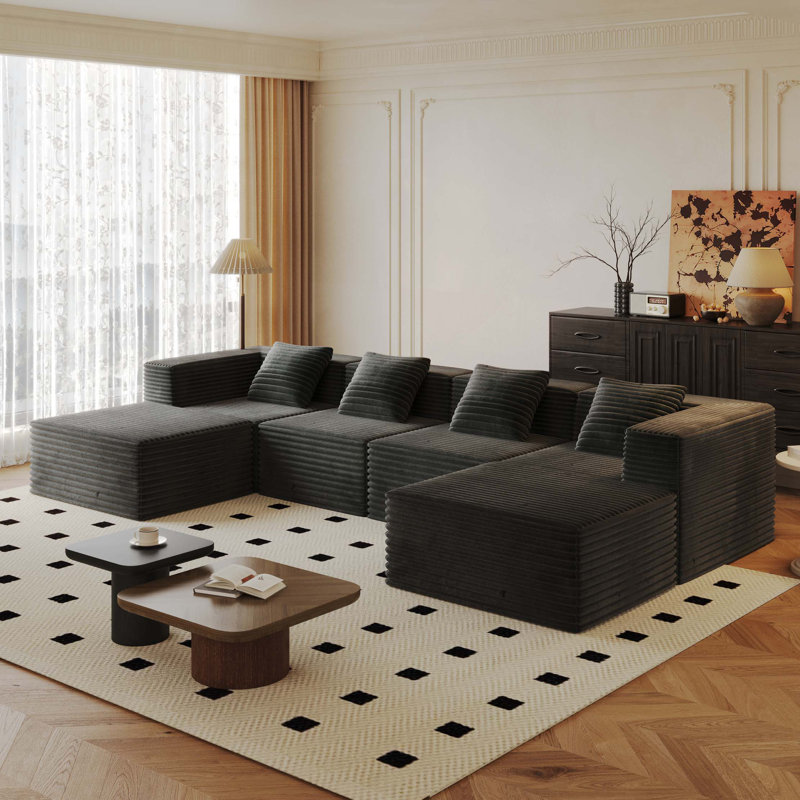 Canapé modulaire modulaire, canapé désossé avec siège profond, canapé désossé, éponge haute densité, canapé à compression pour le salon, aucun assemblage requis (siège 4 * et repose-pieds 2 *)
