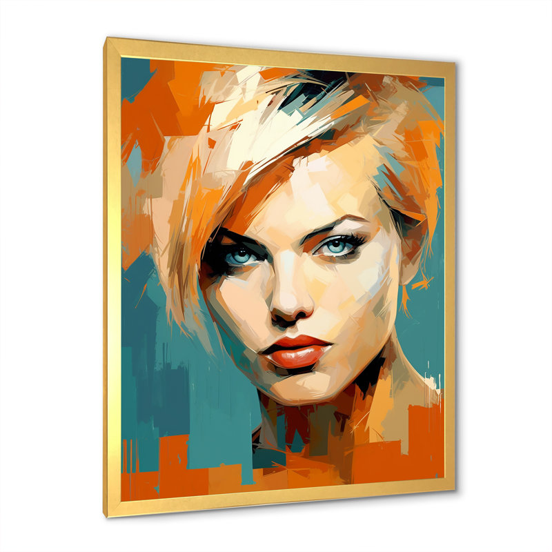 «Tangerine Theron Portrait», reproduction d'art sur toile_105859, H 32 po x l 16 po x P 1 po, Encadrement doré