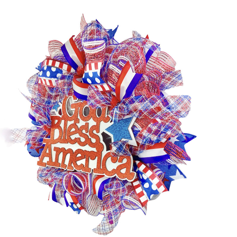 Couronne en maille 16 po God Bless Patriotic Deco