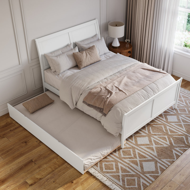 Fitzsimmons Solid Wood Platform Bed with Matching Footboard and Trundle, White, Queen