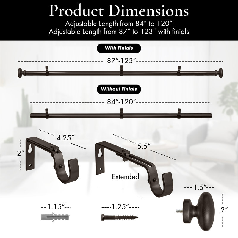 Tringle à rideau simple de 1 po de diamètre Aricel Meriville Prima, réglable, 84" - 120", Bronze frotté à l'huile
