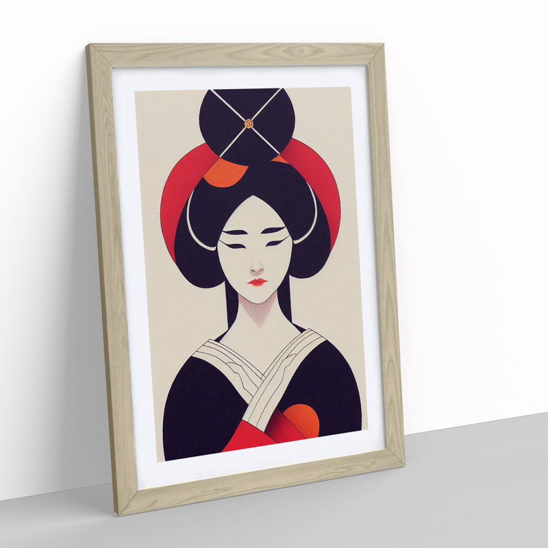 Geisha No.3 - Single Picture Frame Print, 64cm H x 46cm W x 2cm D, Oak