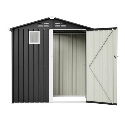 Black Metal Outdoor 6' X 4' Storage Shed, Utility Tool House For Garden Patio, With Lock And Transparent Window, Large Capacity, Quick Assembly Patio Lawn Storage, Lockable Door Ample Space, Easy