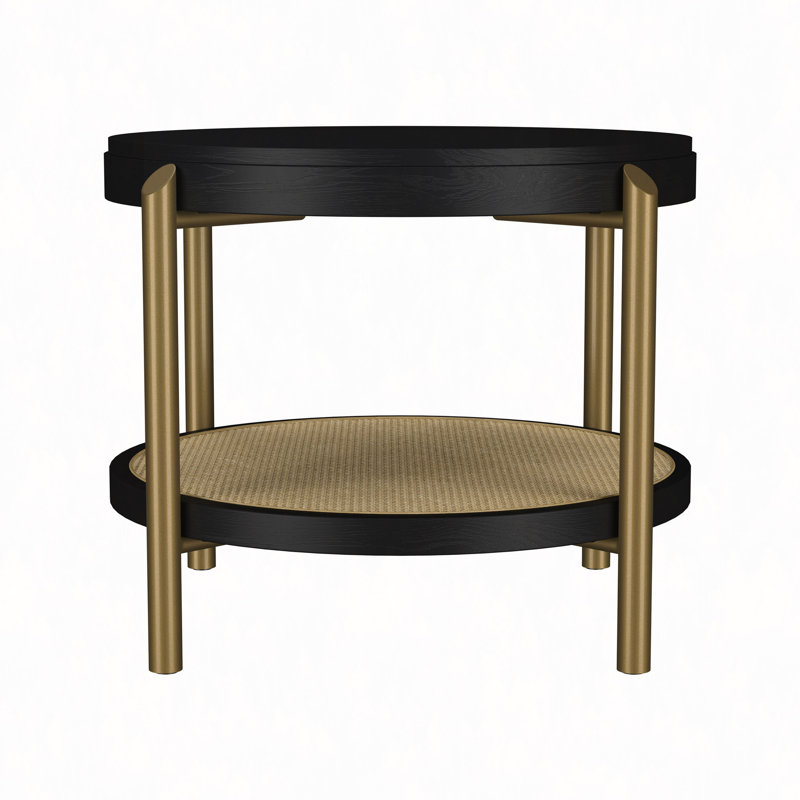 Table d'appoint ronde avec tablette de rangement, Noir