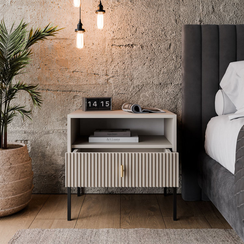 54cm W Particle Board / Chipboard Bedside Table, Cashmere