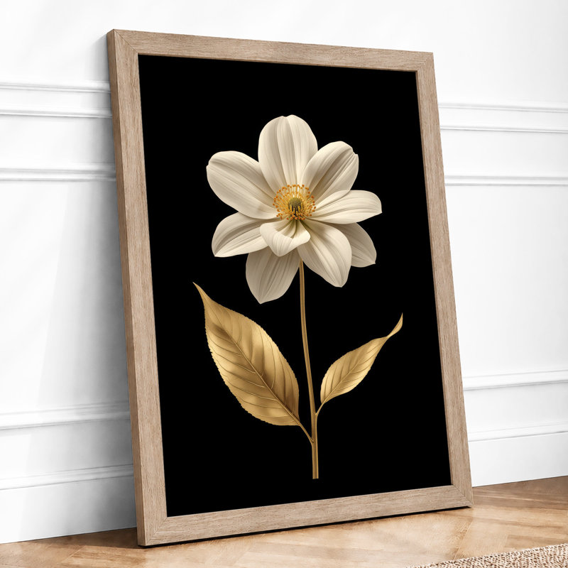 Golden Bloom Study Botanical - Framed Print, A1 - 84.1 x 59.4 cm, Oak