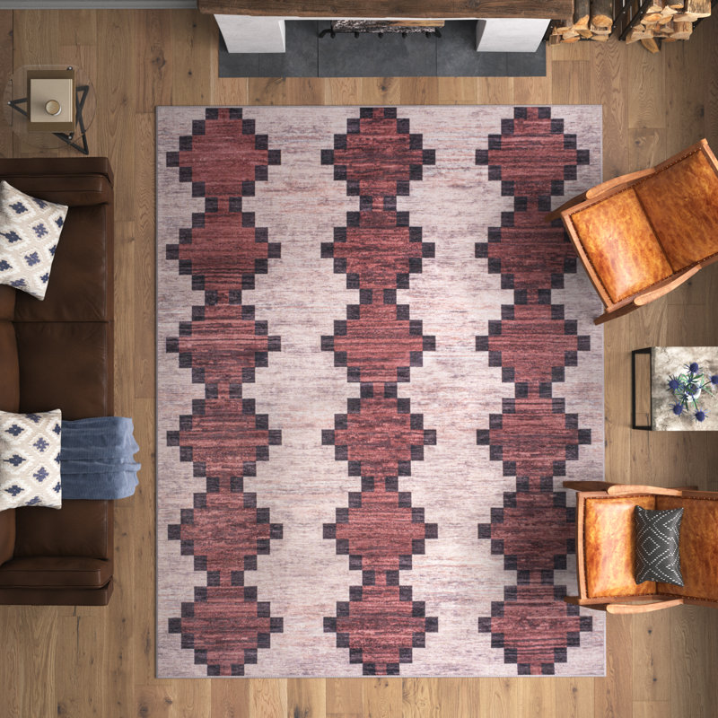 Zed Modern Trellis Kilim Machine-Washable Red/Ivory Rug, Rectangle 7'10" x 10'