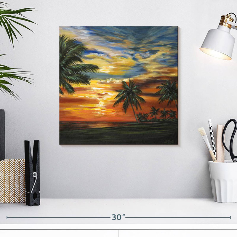 Gillard, superbe coucher de soleil tropical II, H 16 po x l 16 po