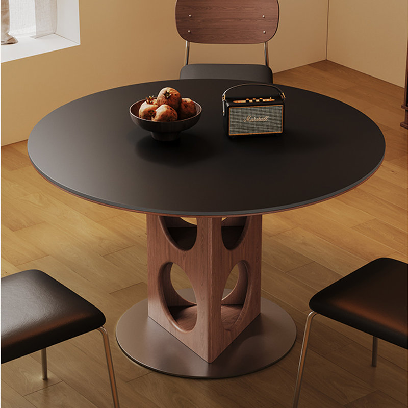 Black Round Sintered Stone Dining table, 29.53"H x 39.37"L x 39.37"W