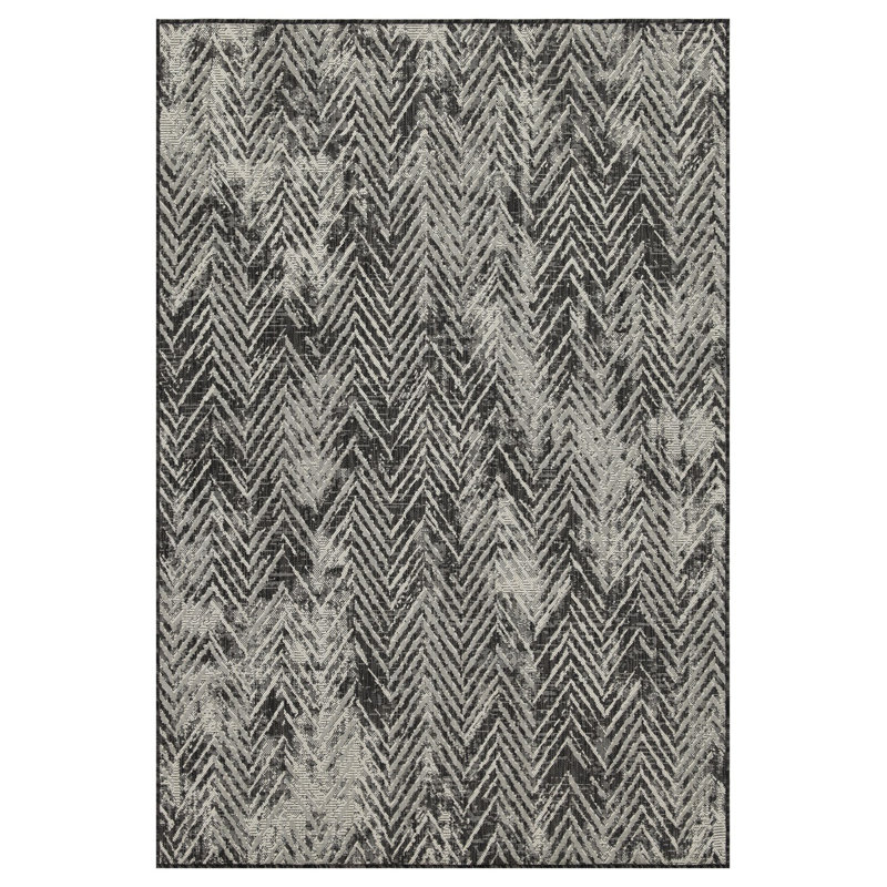 Everette WF_HAR2011 Anthracite 7'10" x 10'3" Indoor/Outdoor Area Rug, Rectangle 7'10" x 10'3", White