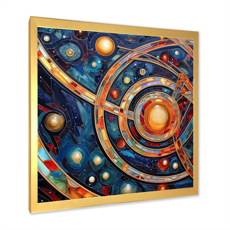 Impression sur toile «Orange Galactic Universe I», H 30 po x l 30 po x P 1 po, Encadrement doré