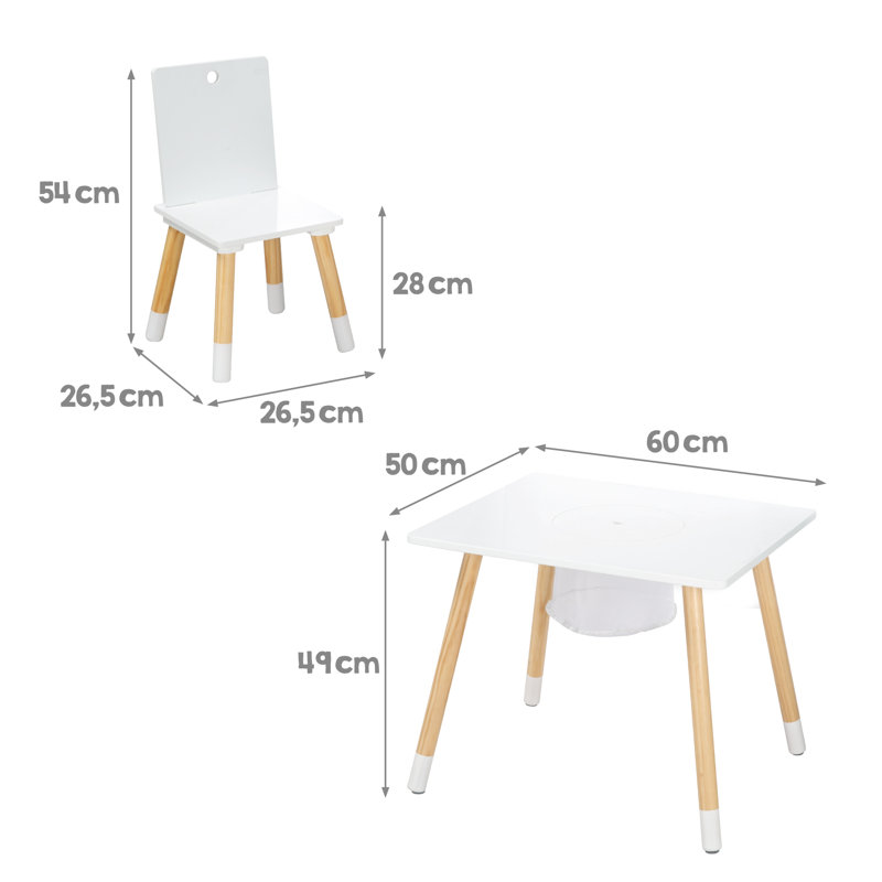 3 Piece Rectangular Activity Table Chair Set, White/Natural