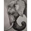 Éléphant fort avec des yeux paisibles, dessin au fusain sur papier - Art animalier indien de 11,7 po x 8,7 po par Krutik Jangir