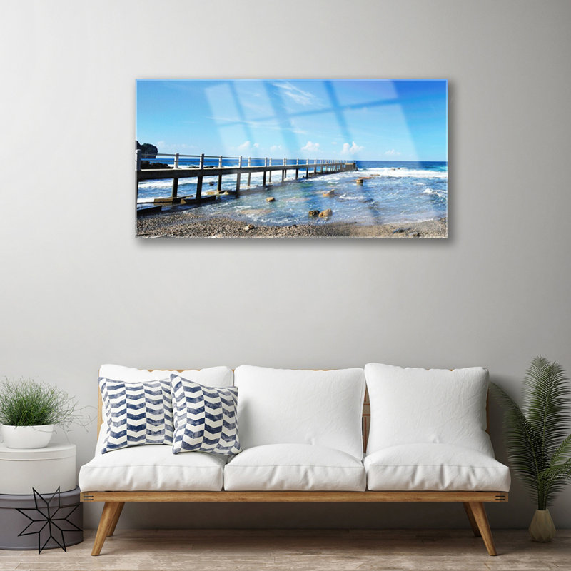 Glass Print Wall Art 100X50cm Image Printed On Glass Decorative Wall Picture Behind Toughened / Tempered Safety Real Glass For Kitchen & Living Room Theme: Ocean Beach Landscape
