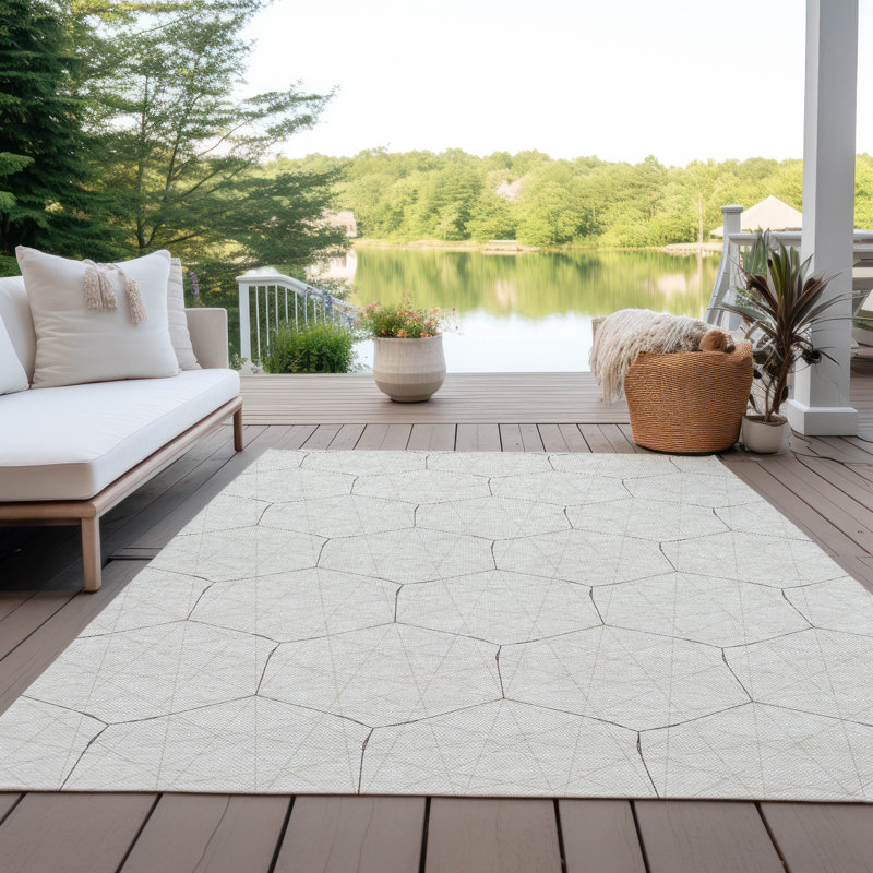 Ivory Geometric Flat Woven Synthetic Rectangular Rug 9' x 12'